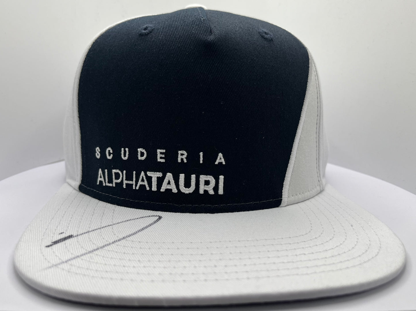 Pierre Gasly Signed Scuderia AlphaTauri Black & White Flat- Brim F1 Cap with COA