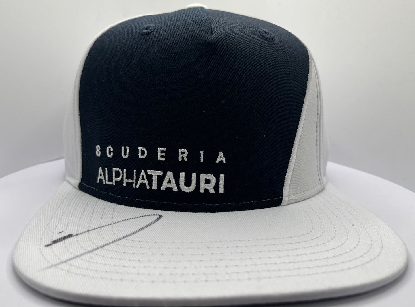 Pierre Gasly Signed Scuderia AlphaTauri Black & White Flat- Brim F1 Cap with COA
