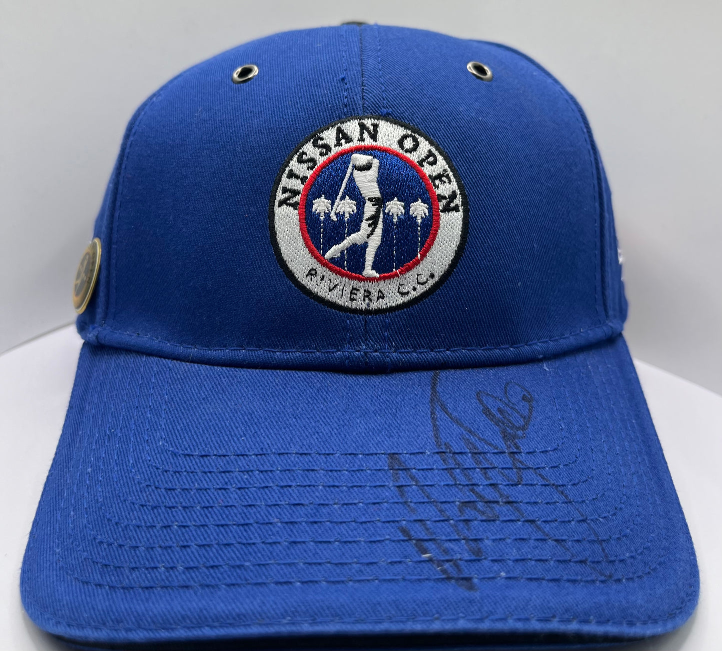 Sir Nick Faldo Signed Nissan Open Blue Golf Cap with COA