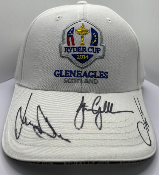 Thomas Bjørn, Jamie Donaldson & Stephen Gallacher Signed 2014 Ryder Cup Golf Cap with COA