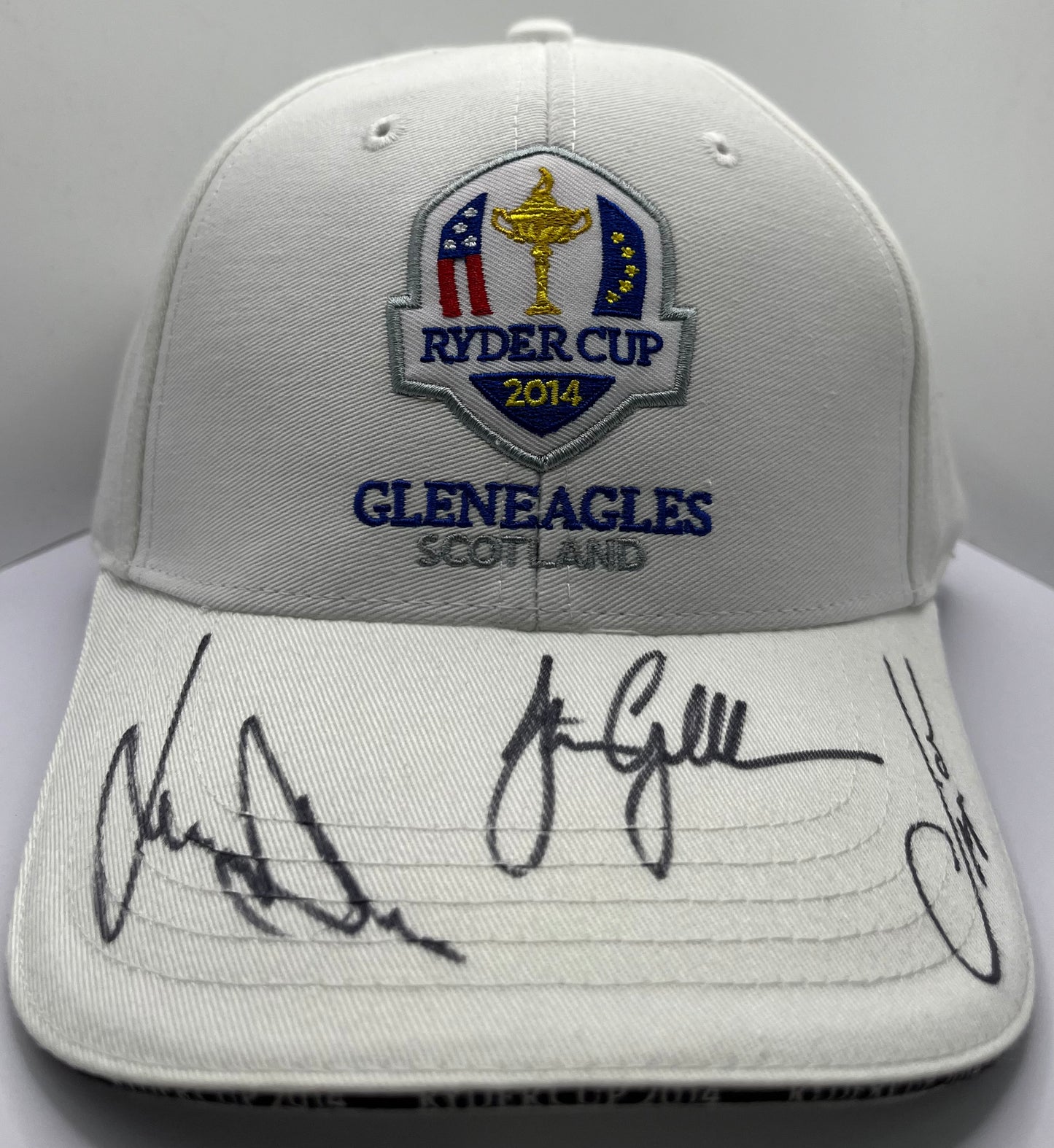 Thomas Bjørn, Jamie Donaldson & Stephen Gallacher Signed 2014 Ryder Cup Golf Cap with COA
