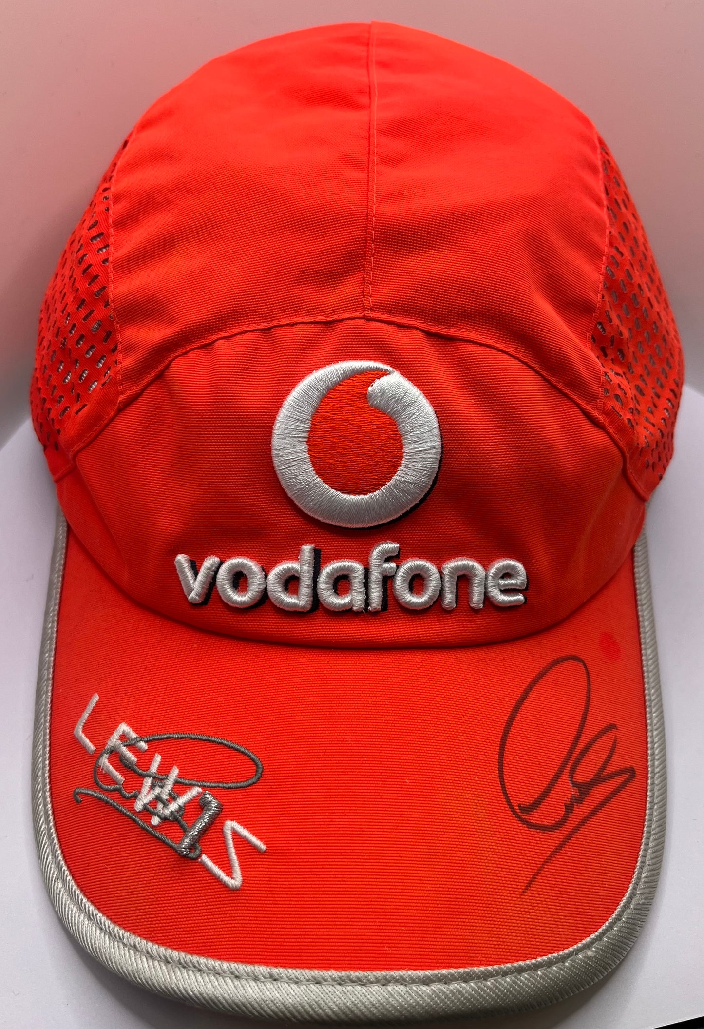 Formula One Legend Lewis Hamilton Signed Vodafone McLaren Mercedes Orange & Silver F1 Cap with COA