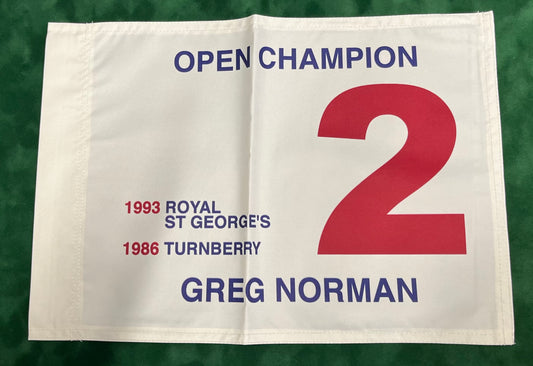 Greg Norman Two-Time Open Golf Champion Unsigned Golf Flag (White)