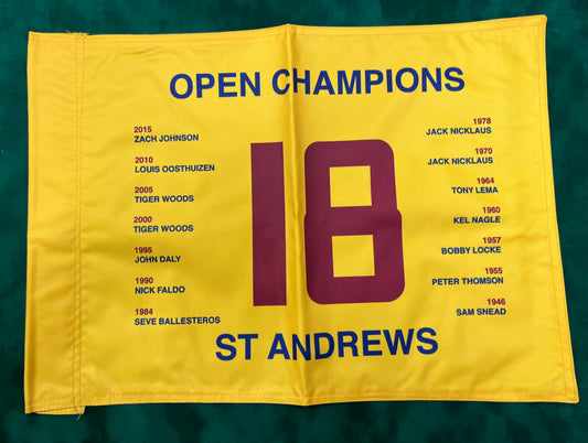 Open Champions at St Andrews (1946-2015) Unsigned Golf Flag (Yellow)