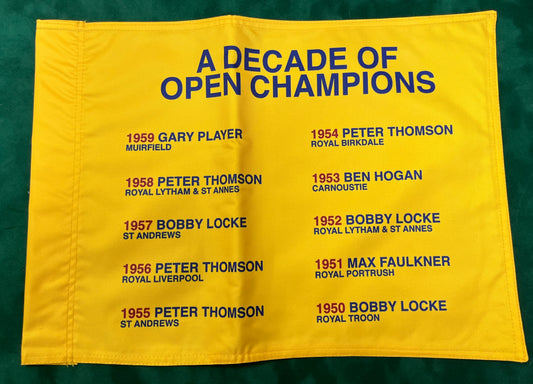 A Decade of Open Champions (1950-1959) Unsigned Golf Flag (Yellow)