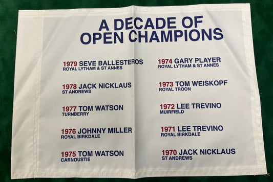 A Decade of Open Champions (1970-1979) Unsigned Golf Flag (White)