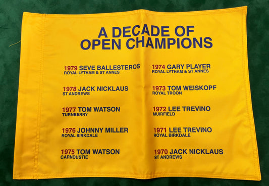 A Decade of Open Champions (1970-1979) Unsigned Golf Flag (Yellow)
