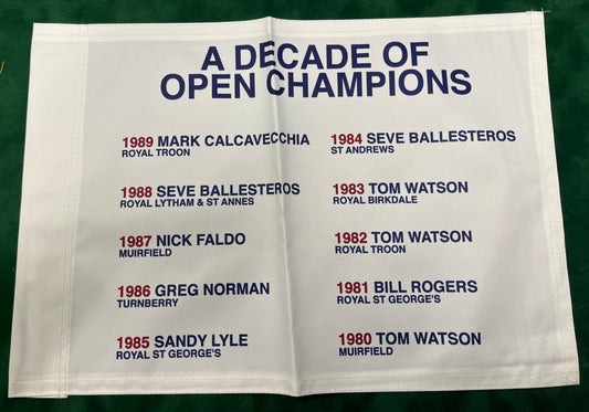 A Decade of Open Champions (1980-1989) Unsigned Golf Flag (White)