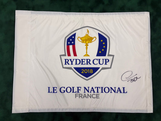 Thomas Bjørn Captain Signed 2018 Ryder Cup at Le Golf National Golf Flag + Cert