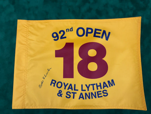 Bob Charles Winner Signed 92nd Open at Royal Lytham & St Annes Golf Flag + Dealer COA