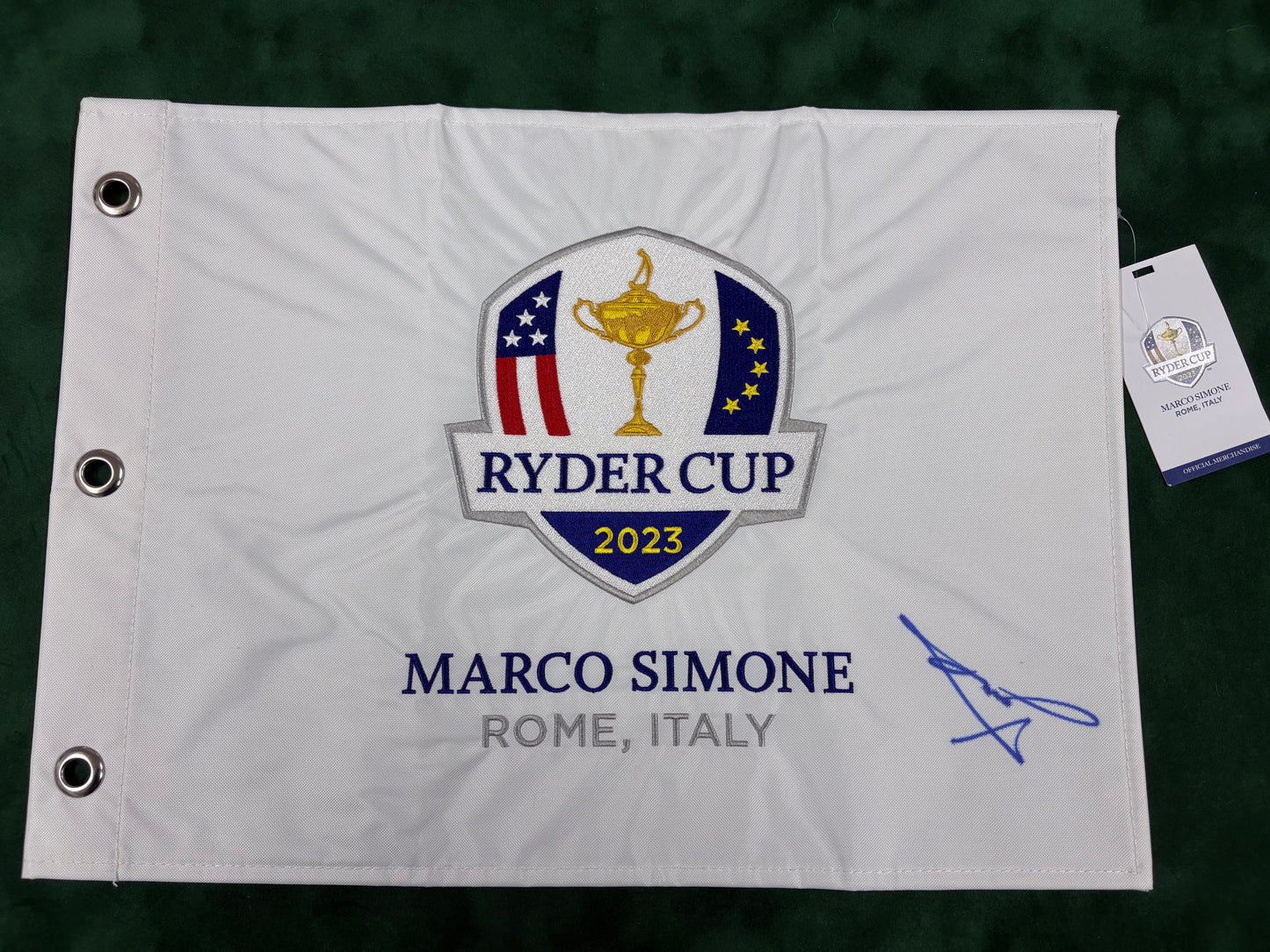 Luke Donald Captain Signed 2023 Ryder Cup at Marco Simone Embroided Golf Flag + Cert