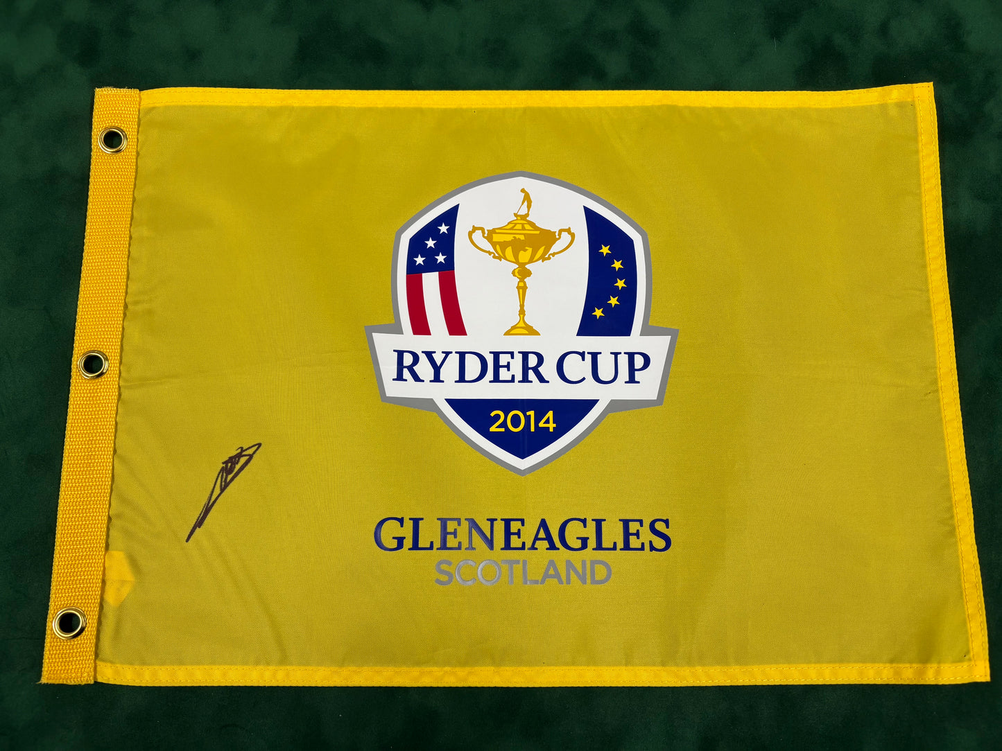 Victor Dubuisson Signed 2014 Ryder Cup at Gleneagles Golf Pin Flag + Dealer COA