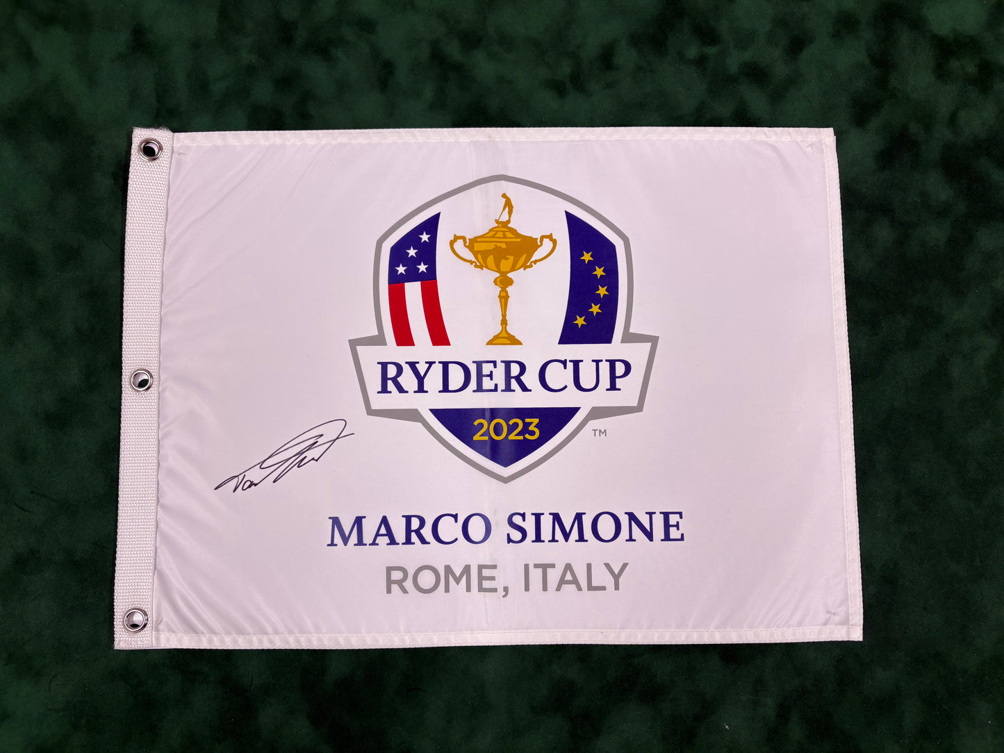Tommy Fleetwood Signed 2023 Ryder Cup at Marco Simone Golf Flag + Dealer COA