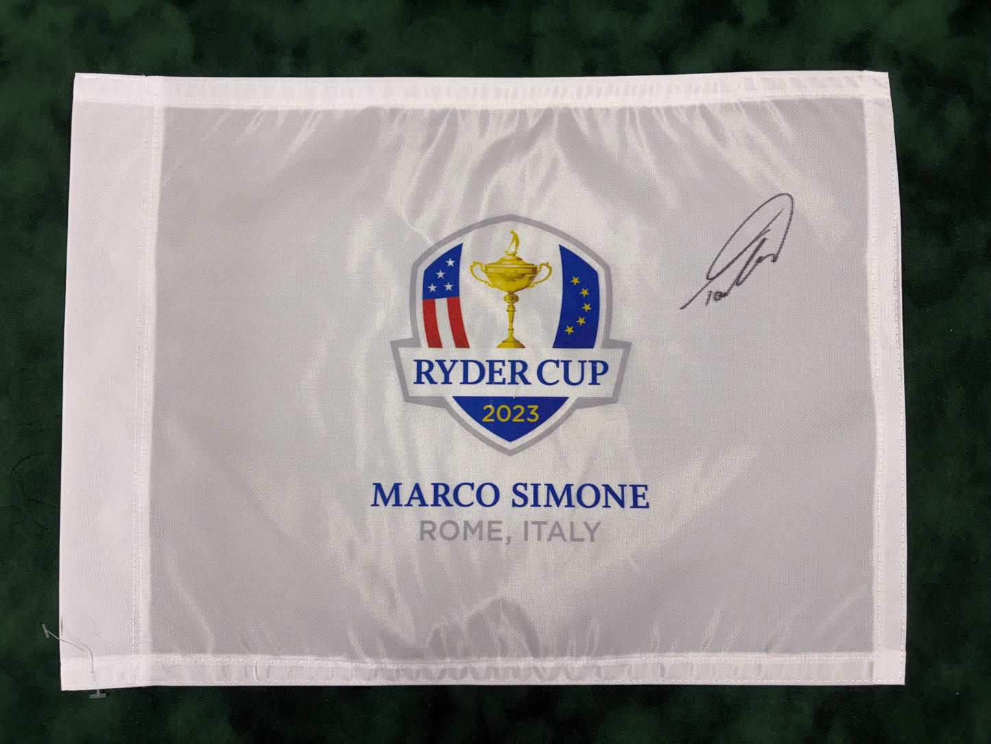 Tommy Fleetwood Signed 2023 Ryder Cup at Marco Simone Golf Flag + Dealer COA