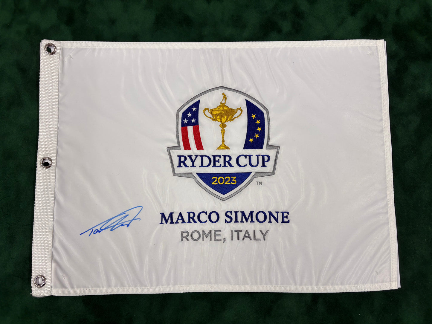Tommy Fleetwood Signed 2023 Ryder Cup at Marco Simone Golf Flag + Dealer COA