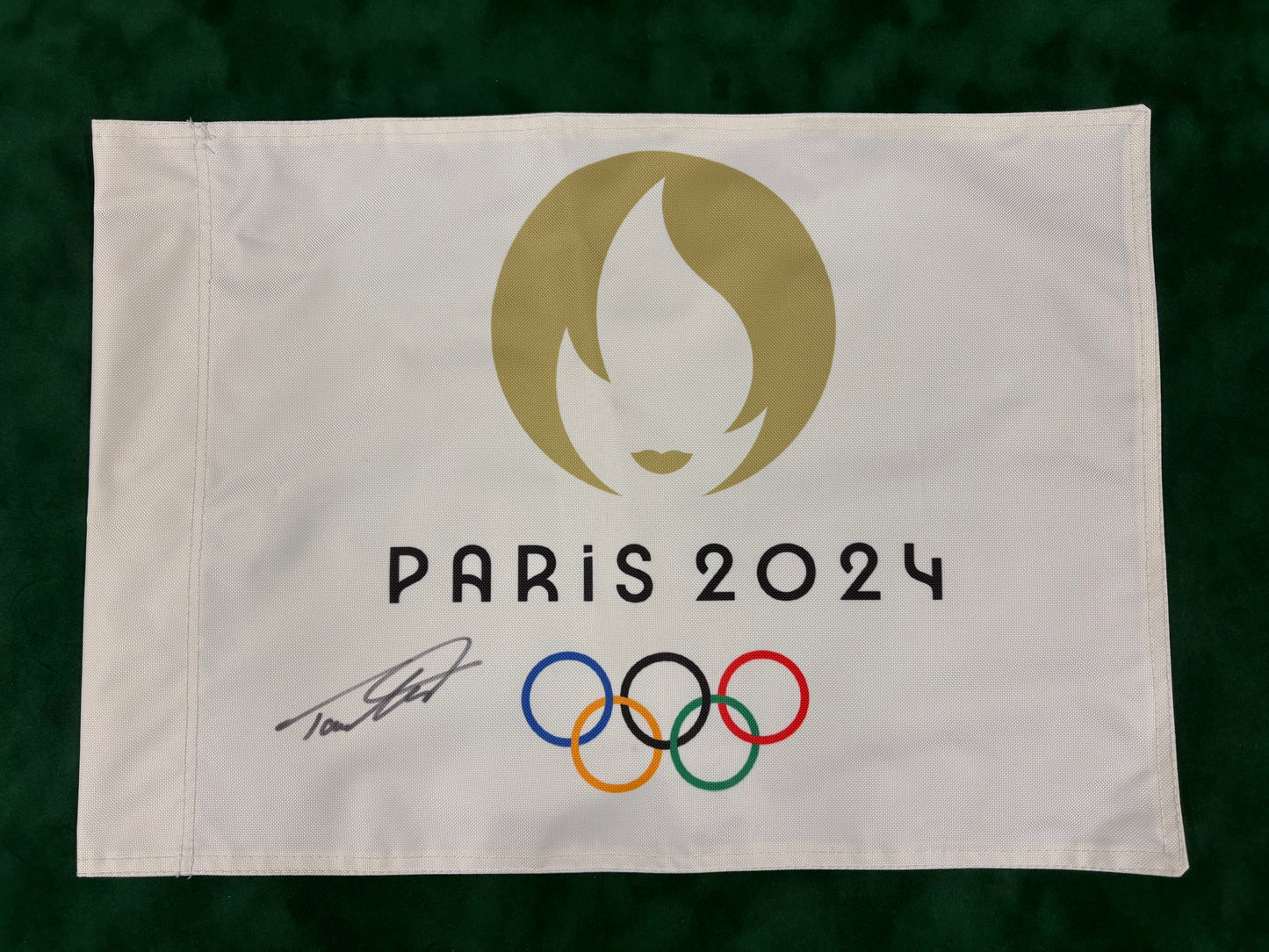 Tommy Fleetwood Silver Medallist Signed Paris 2024 Olympic Golf Pin Flag + Dealer COA
