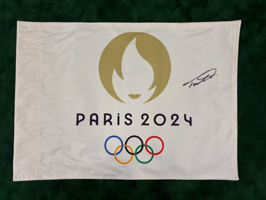Tommy Fleetwood Silver Medallist Signed Paris 2024 Olympic Golf Pin Flag + Dealer COA