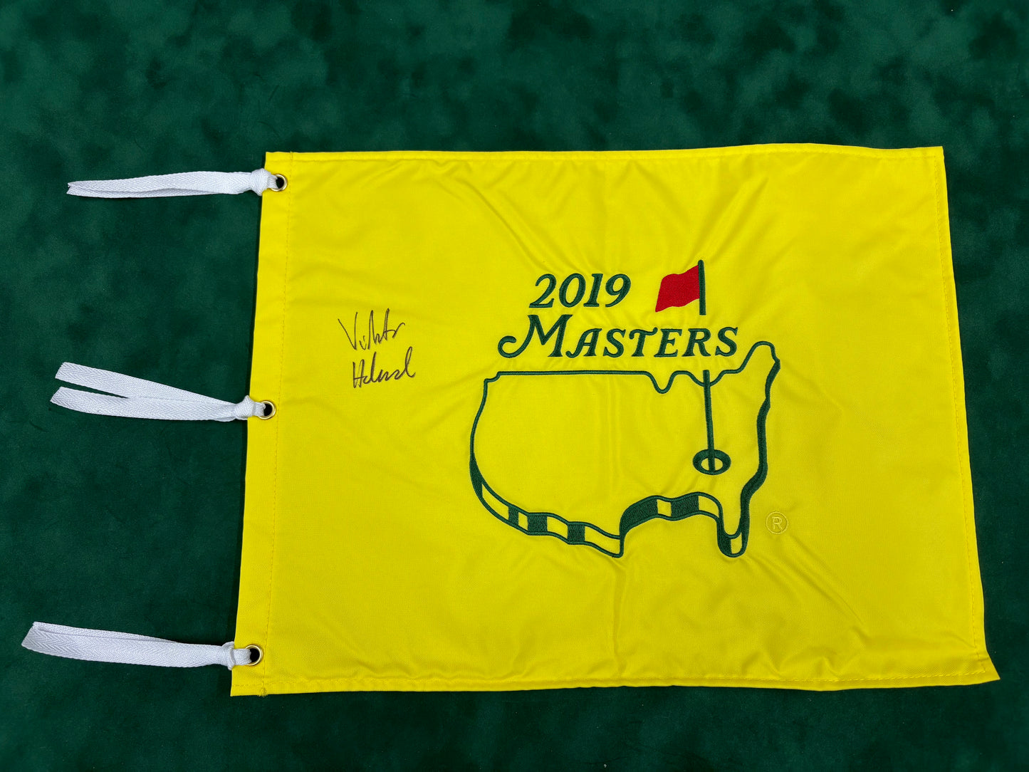 Viktor Hovland Low Winning Amateur Signed 2019 Masters Golf Pin Flag + Dealer COA