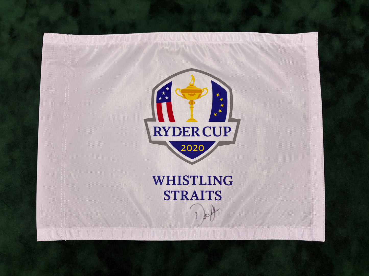 Dustin Johnson Signed 2020 Ryder Cup at Whistling Straits Golf Pin Flag + Dealer COA