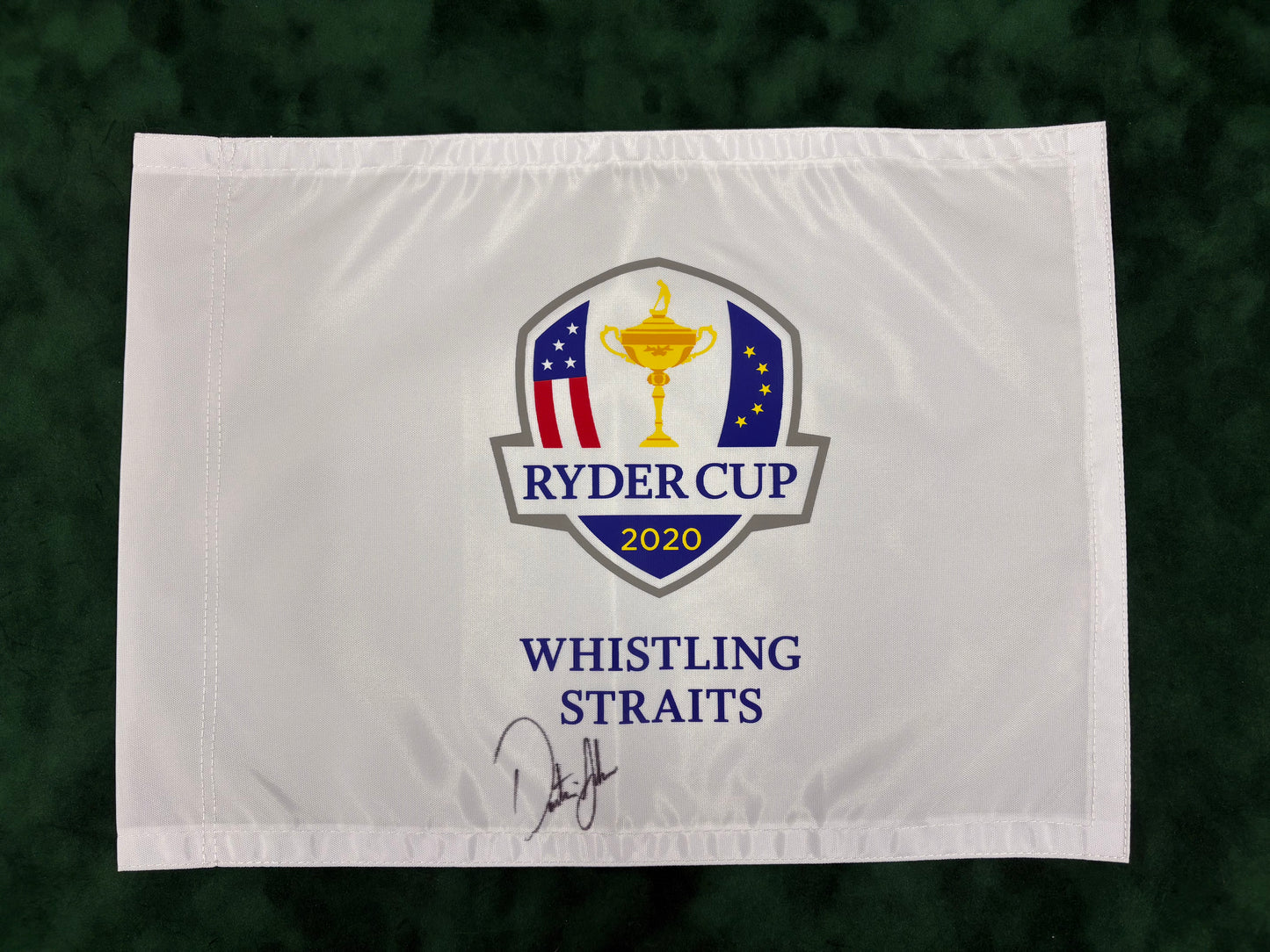 Dustin Johnson Signed 2020 Ryder Cup at Whistling Straits Golf Pin Flag + Dealer COA