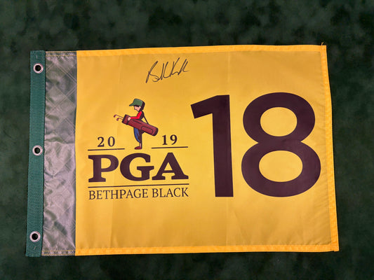 Brooks Koepka Winner Signed 2019 PGA Championship at Bethpage Black Yellow Golf Flag + Dealer COA