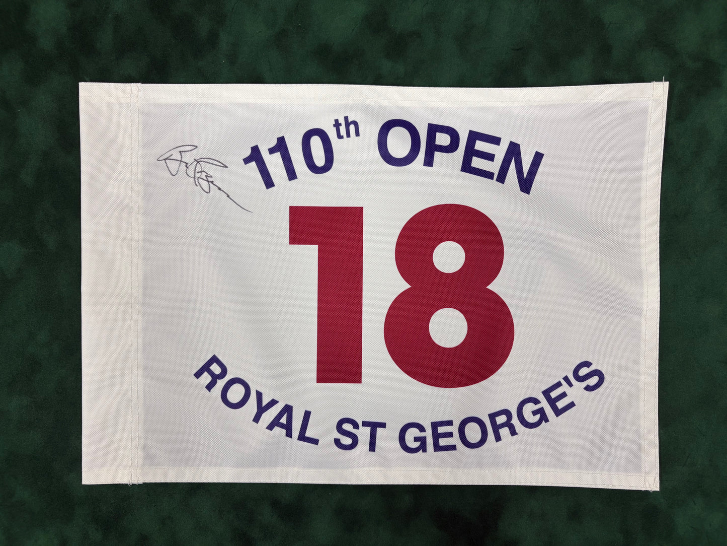 Bill Rogers Signed 110th Open at Royal St George's White Golf Flag + Dealer COA