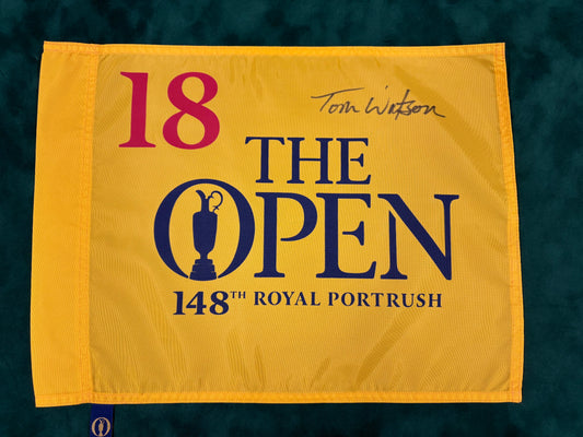 Tom Watson Signed 148th Open at Royal Portrush Golf Flag + Dealer COA