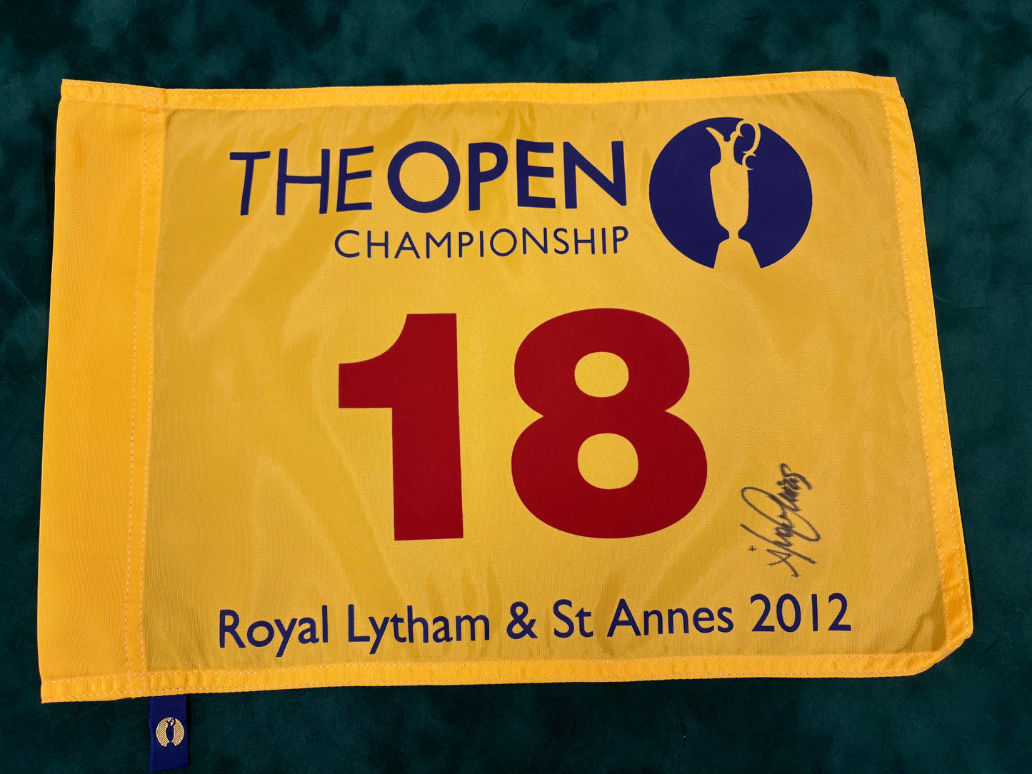 Álvaro Quirós Signed 2012 Open at Royal Lytham & St Annes Golf Flag + Dealer COA