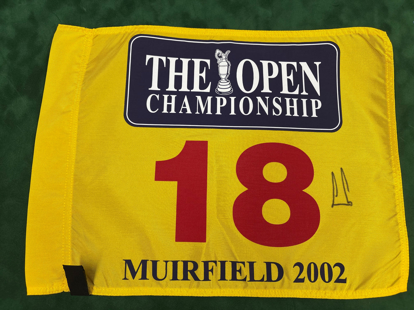 Ernie Els Signed Yellow 2002 The Open at Muirfield Golf Flag + Dealer COA