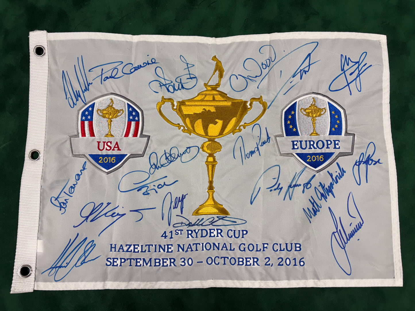 2016 Ryder Cup at Hazeltine National Golf Flag Signed by 18 of Team Europe + Cert