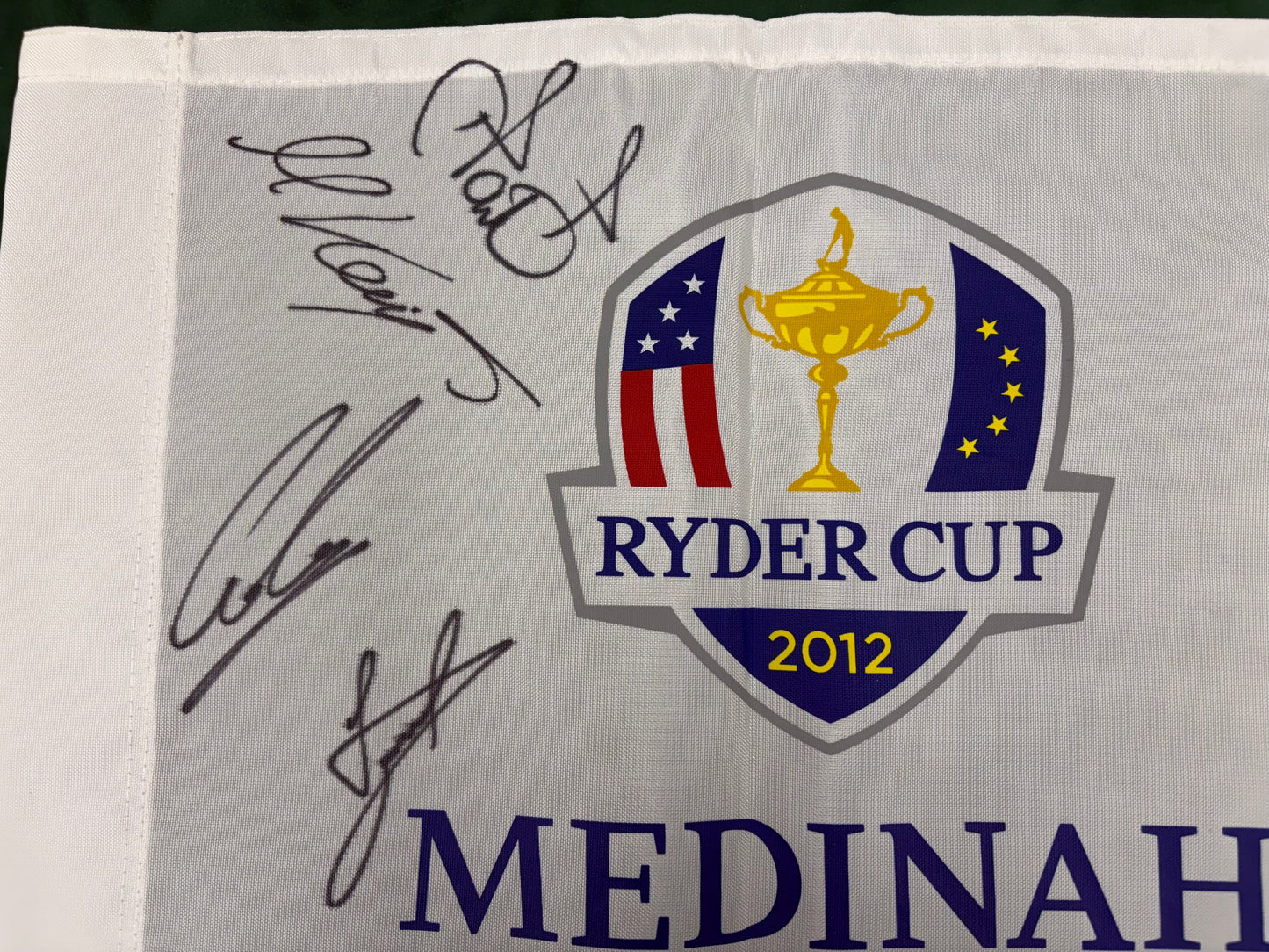 2012 Ryder Cup at Medinah Team Europe Signed Golf Flag (Poulter, Donald) + COA