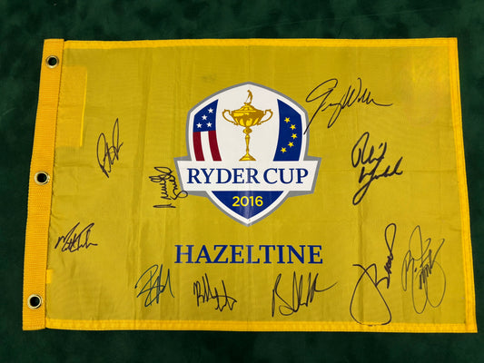 2016 Ryder Cup at Hazeltine Team USA Signed Golf Flag By 10 (Fowler, Reed) + COA