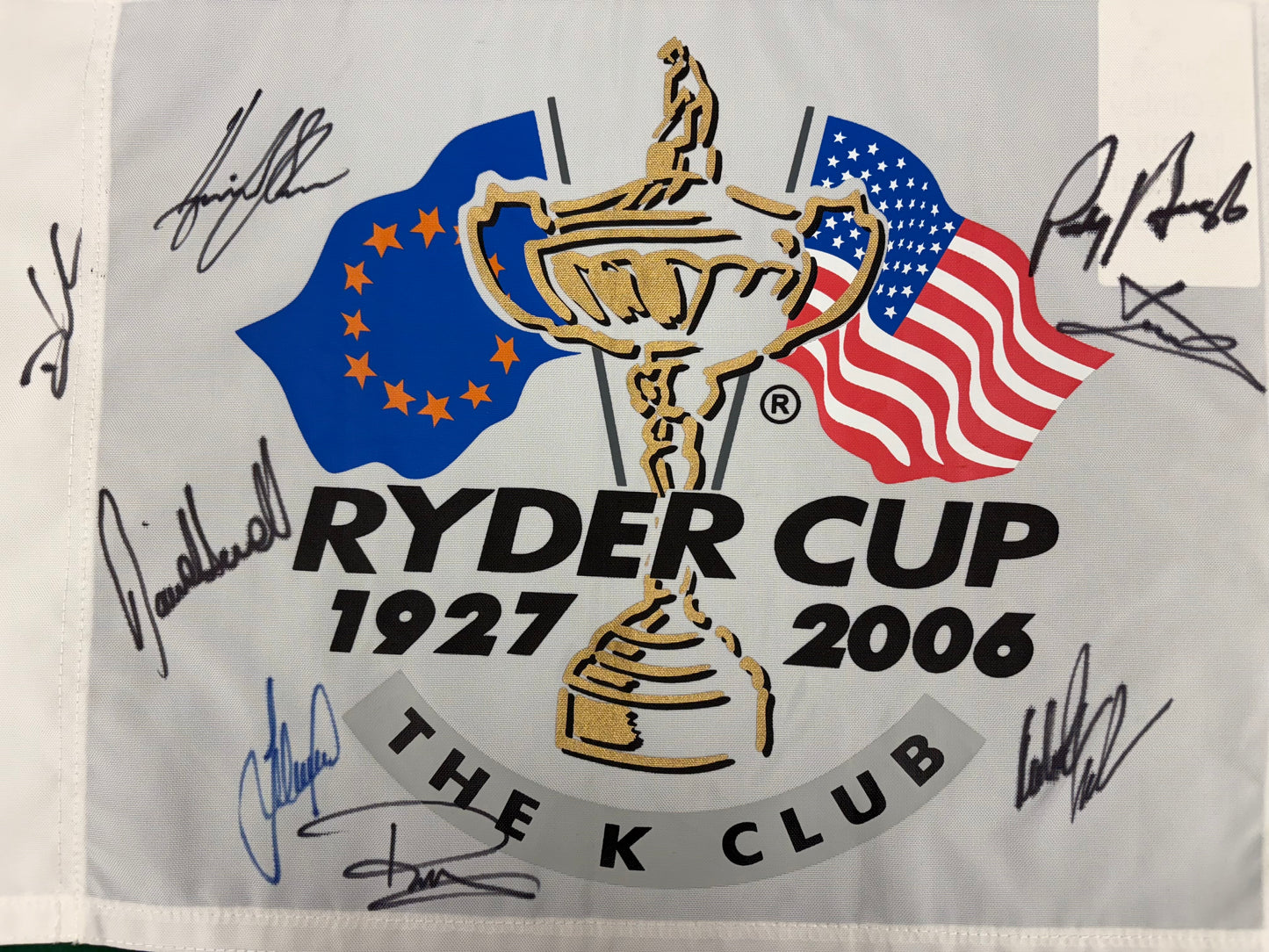 2006 Ryder Cup Team Europe Signed Golf Flag inc Westwood, Stenson, Donald + COA