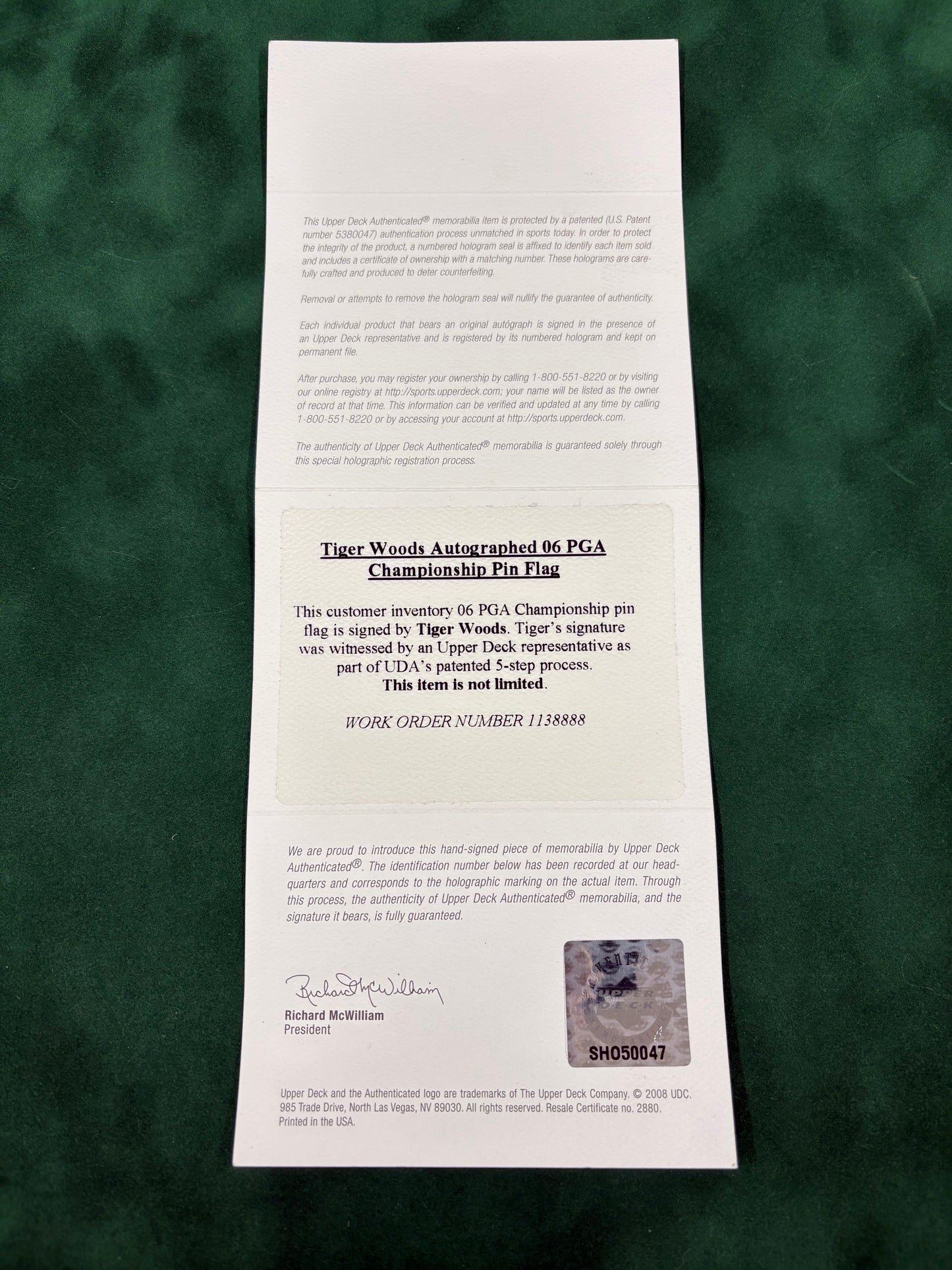 Tiger Woods Winner Signed Course Used 2006 PGA Medinah Golf Flag + Upper Deck COA