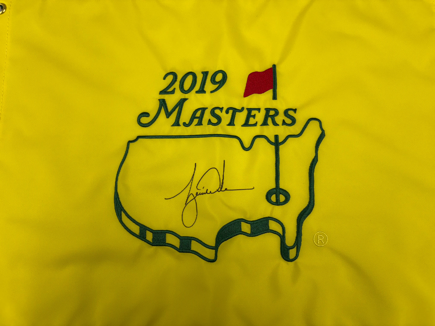 Tiger Woods Winner & Five -Time Champion Signed 2019 Masters Golf Pin Flag + Cert