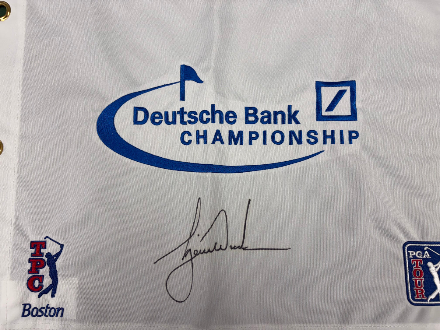 Tiger Woods Signed Deutsche Bank TPC Boston Golf Pin Flag PGA Tour + Dealer COA