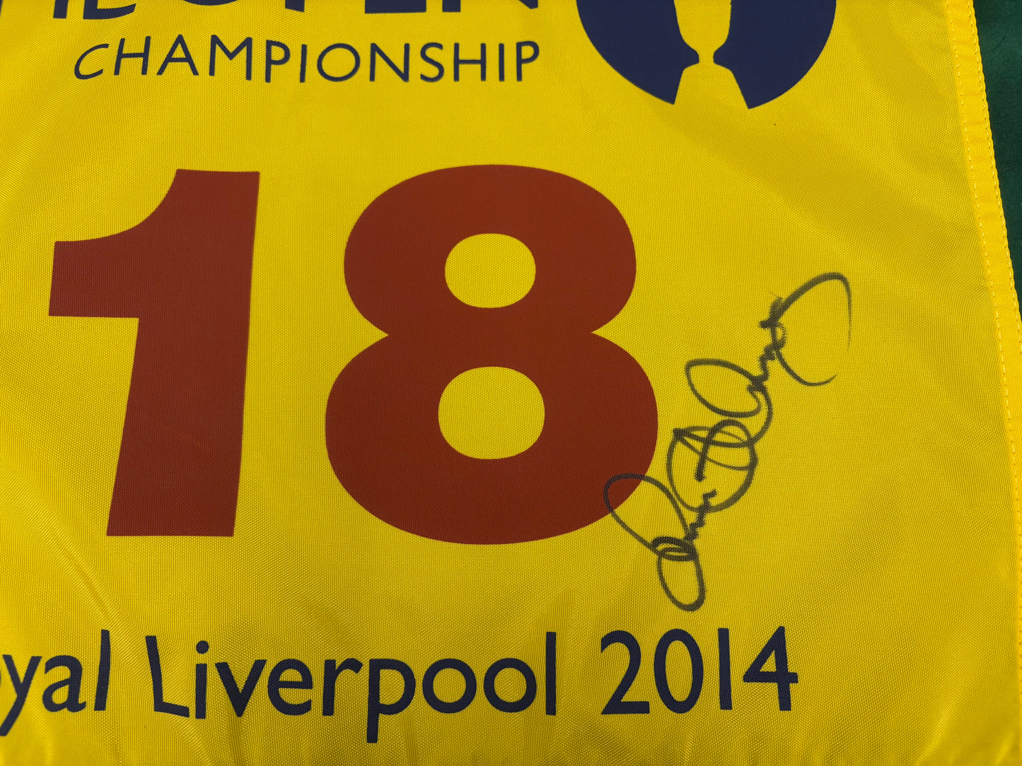 Rory McIlroy Winner Signed 2014 Open at Royal Liverpool Golf Flag + Dealer COA