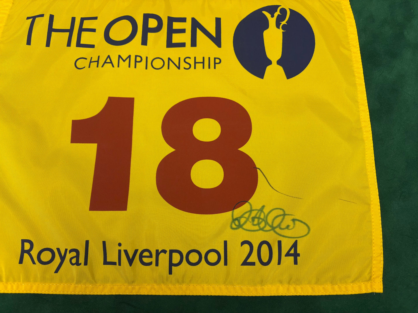 Rory McIlroy Winner Signed 2014 Open at Royal Liverpool Golf Flag + Dealer COA