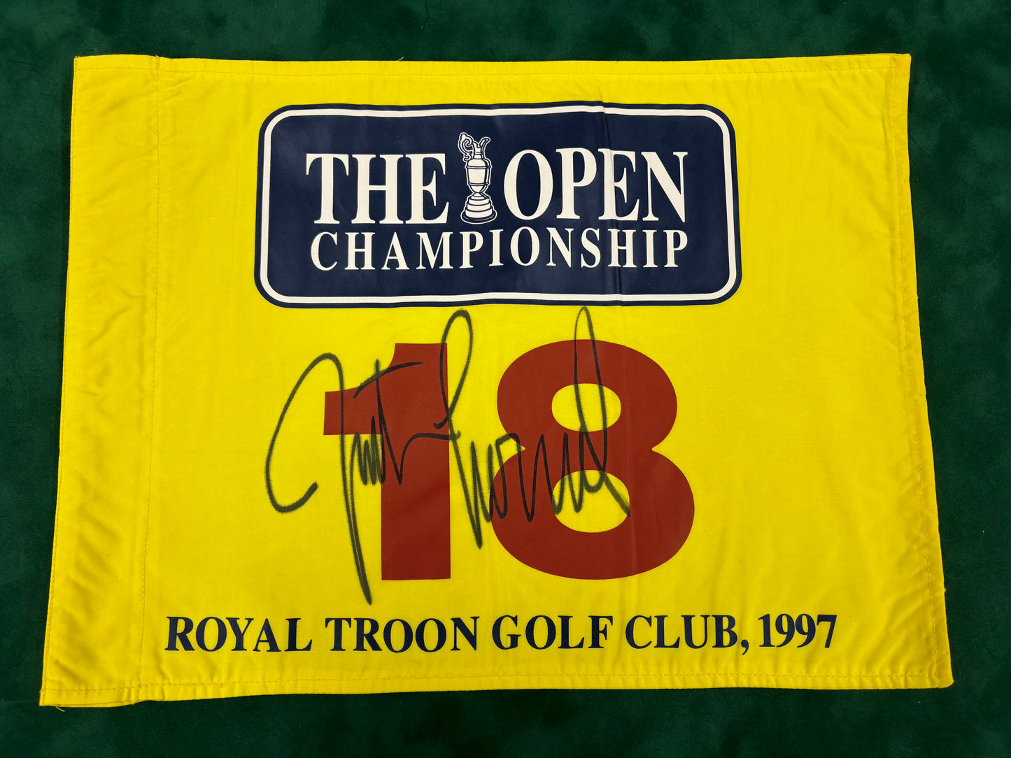 Justin Leonard Winner Signed 1997 Open at Royal Troon Course Used 18th Pin Flag +Cert