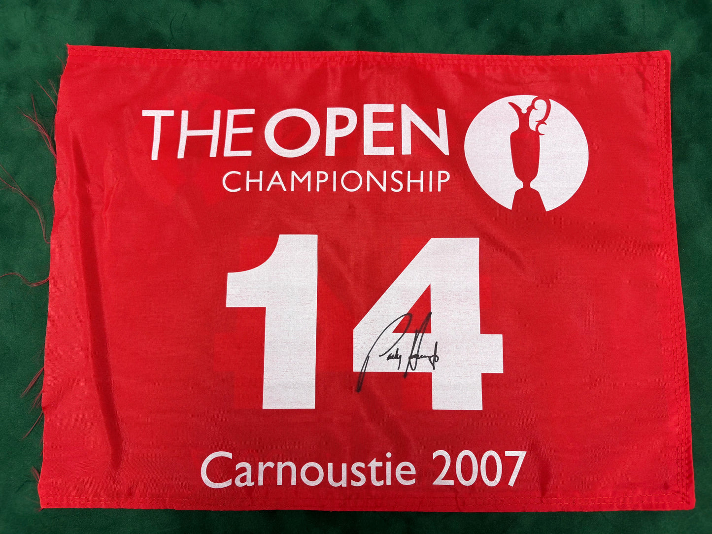 Padraig Harrington Winner Signed 2007 Open at Carnoustie Course Used 14th Golf Flag + Cert