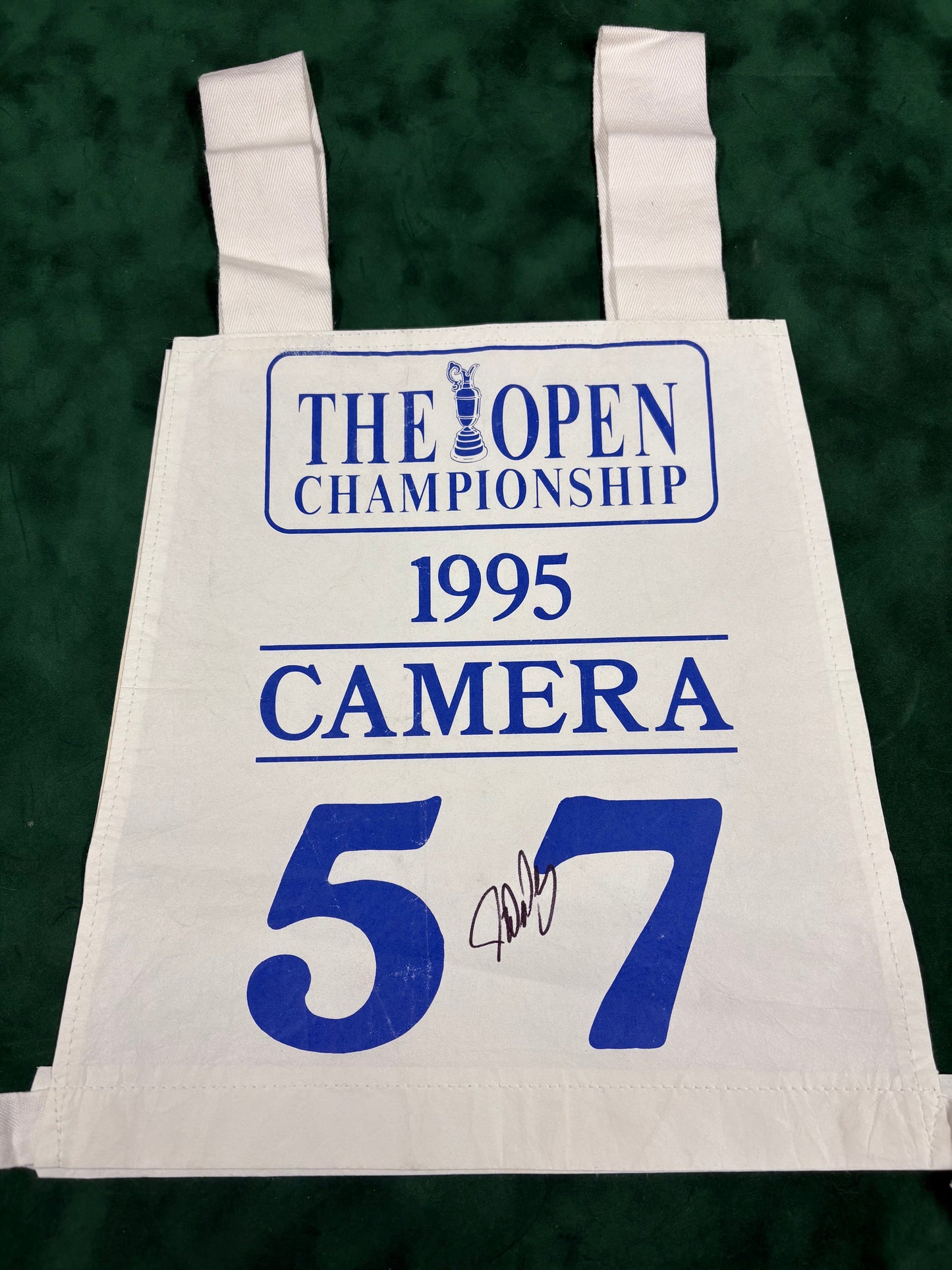 Official 1995 Open Championship Camera Bib Signed by Winner John Daly + Dealer COA