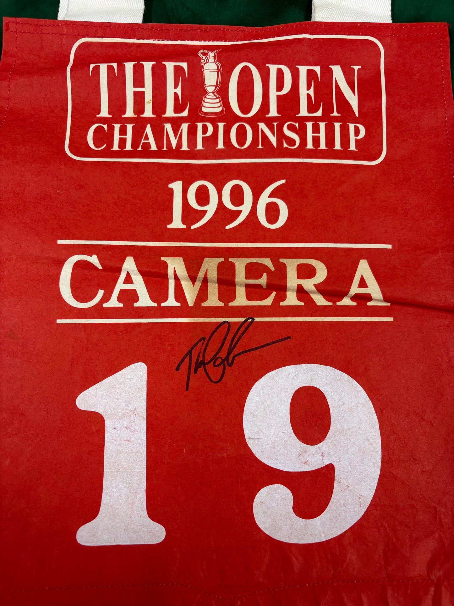 Official 1996 Open Championship Camera Bib Signed by Winner Tom Lehman + Dealer COA