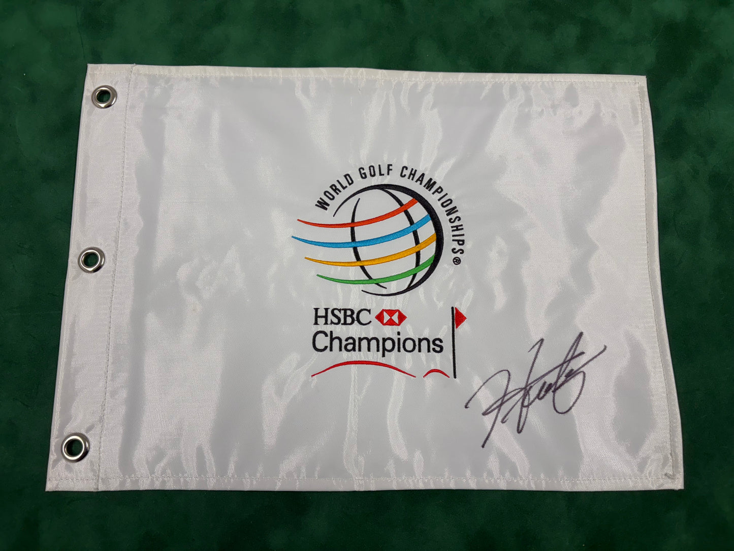 Hideki Matsuyama 2016 Winner Signed World Golf HSBC Champions Pin Flag + Cert