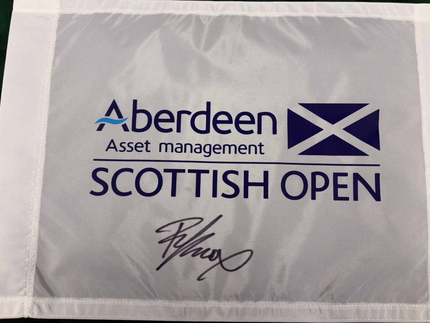 Russell Knox Signed Aberdeen Asset Management Scottish Open Golf Flag + Cert