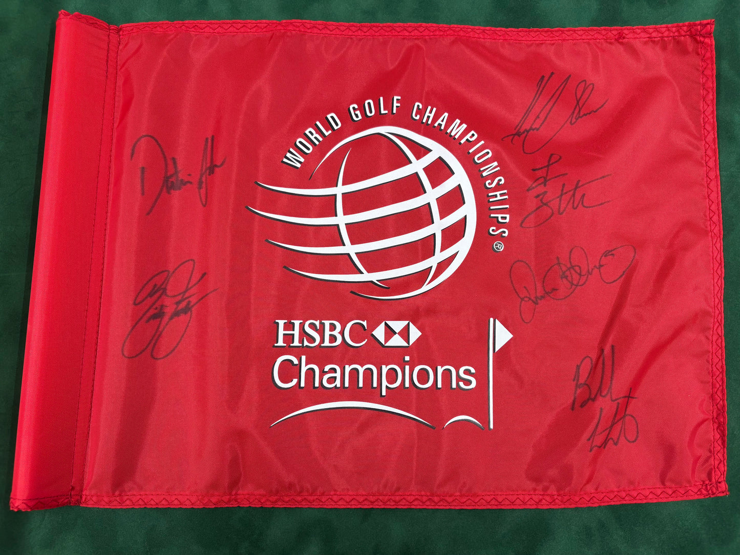 WGC HSBC Champions Signed Course Used Golf Pin Flag (McIlroy, Johnson, Stenson) + Cert