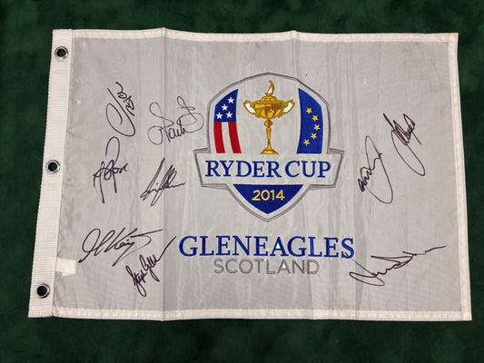 2014 Ryder Cup at Gleneagles Team Europe Signed Golf Flag Westwood, Stenson + COA