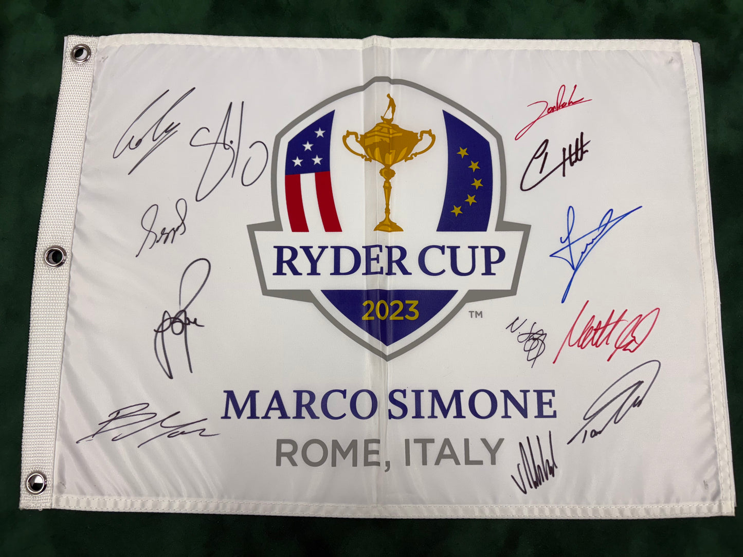 2023 Ryder Cup Team Europe Golf Flag Signed by 12 inc Fleetwood Rahm Lowry + COA