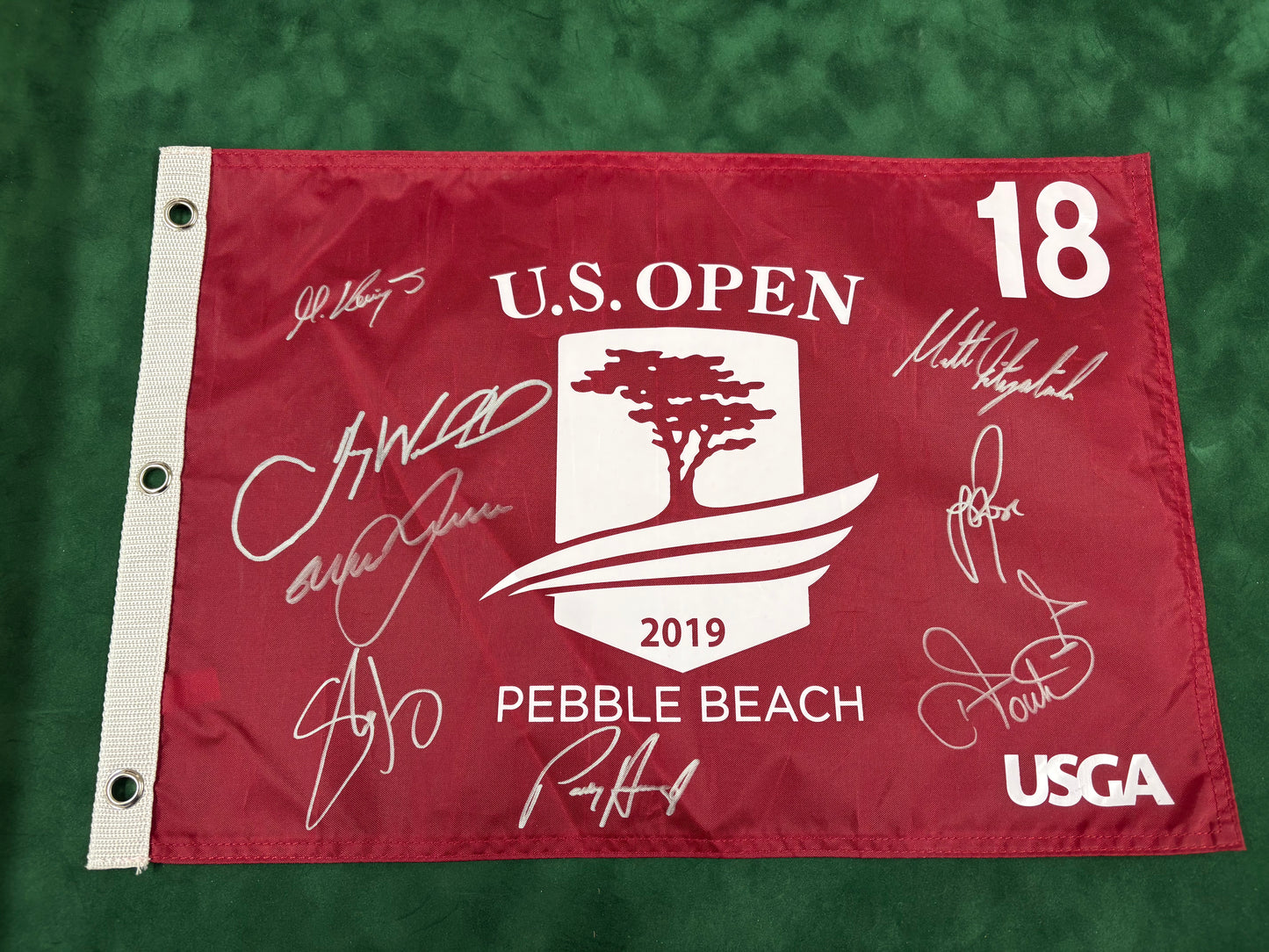 2019 US Open Golf Flag Signed by 8 Major Champions (Fitzpatrick, Rose, Poulter, McDowell) + Cert