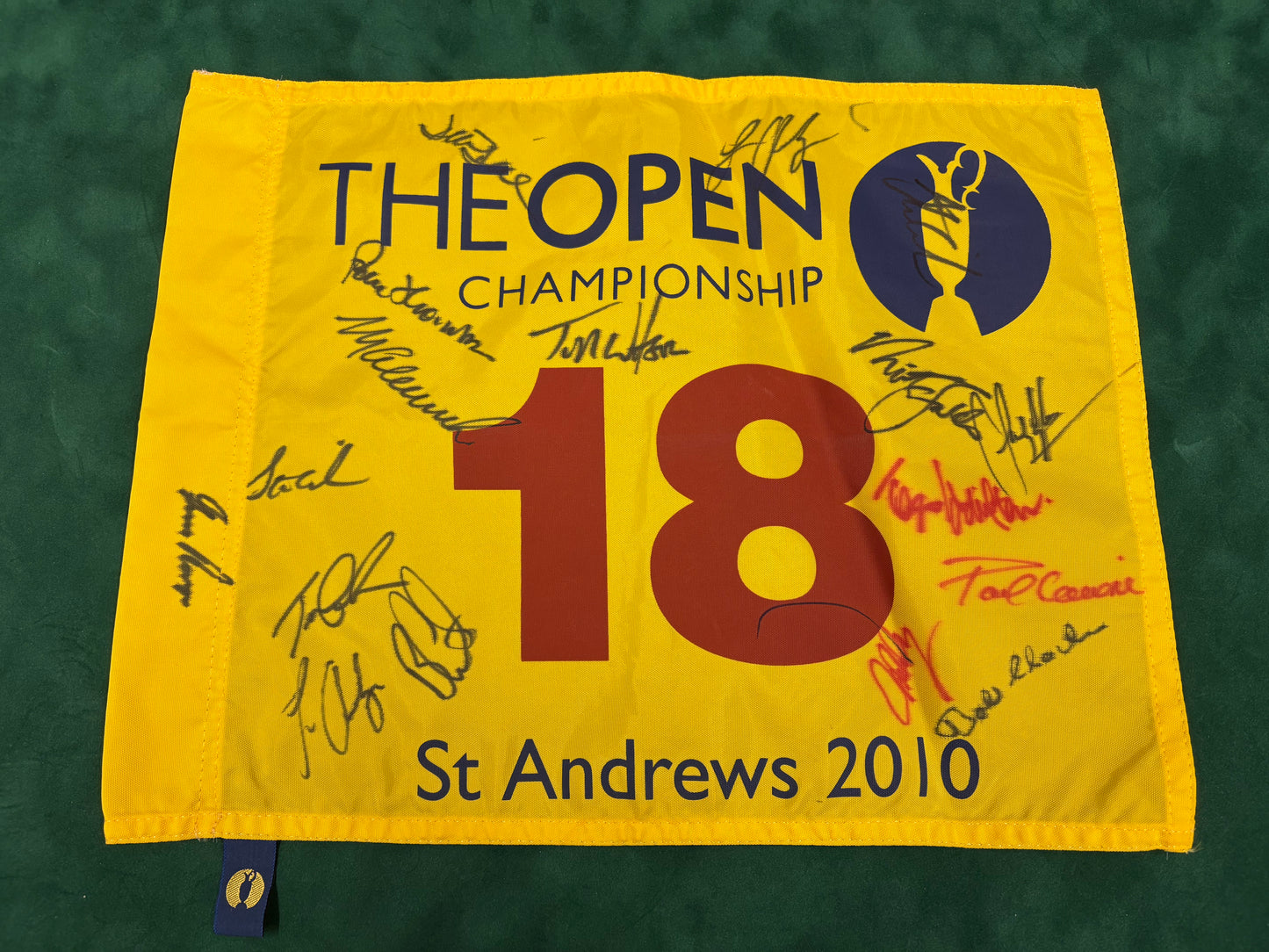 2010 Open at St Andrews Golf Flag Signed by 17 Champions Watson, Lyle + Cert