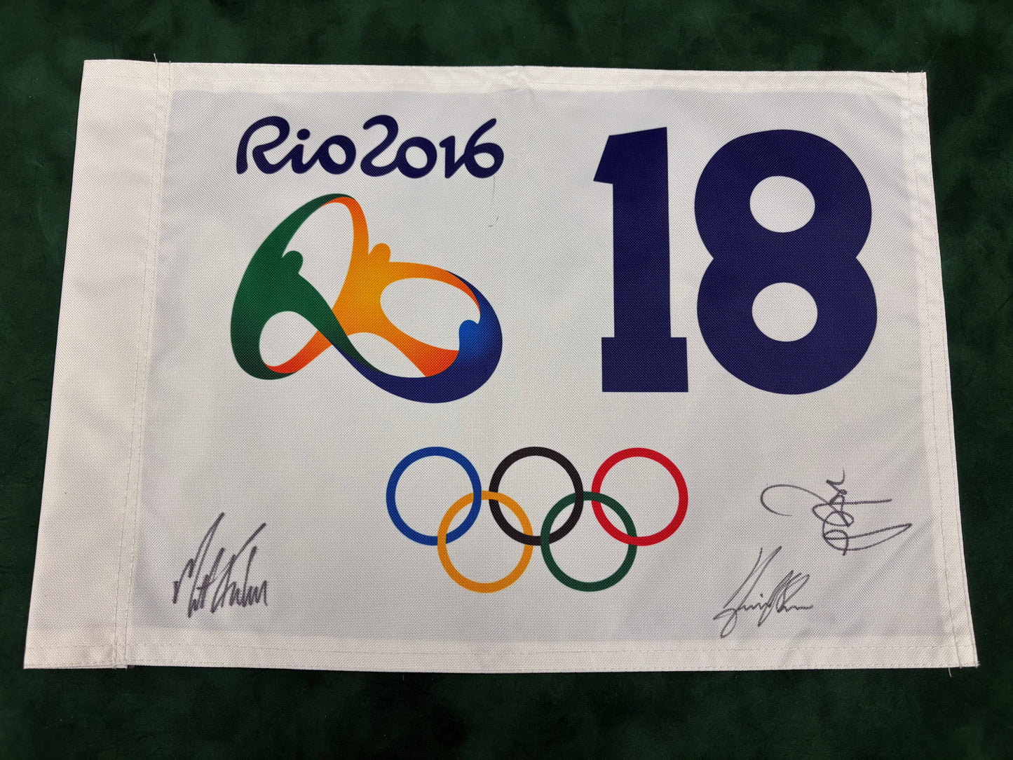 Justin Rose, Henrik Stenson, Matt Kuchar Signed 2016 Rio Olympics Golf Pin Flag + Dealer COA